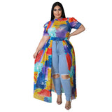 Plus Size Mesh Dress for XL-5XL Women Clothing Printing Dress Casual Clothing for Adult Plus Size Womens Dresses